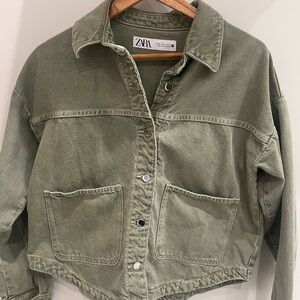 Zara Women's Olive Denim Utility Jacket